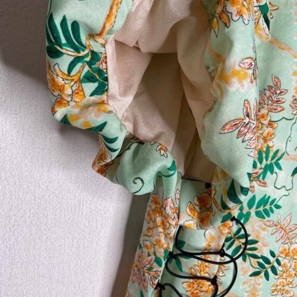 NWT Vogue Fashion Green Floral Side Lace Up Midi Dress Women Asian3XL/USL China - Picture 5 of 9